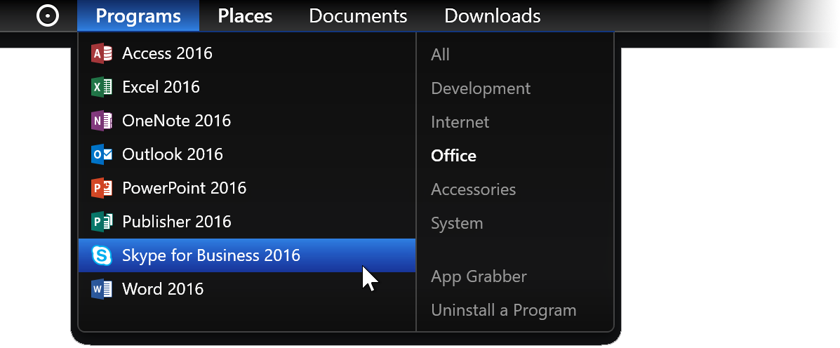 Programs menu screenshot